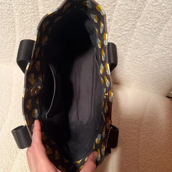 Coach Heart Pattern Tote - Black, Yellow, and Light Blue - Picture 6 of 8